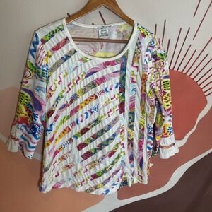Parsley & Sage Women's XL Colorful Abstract Print 3/4 Sleeve Top